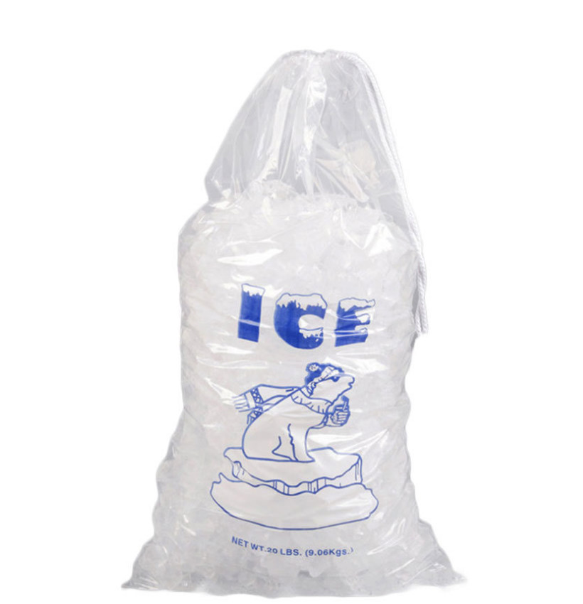 10LBS 20LBS LDPE Kantong Es Plastik Bening Dengan Logo Pelanggan Sendiri