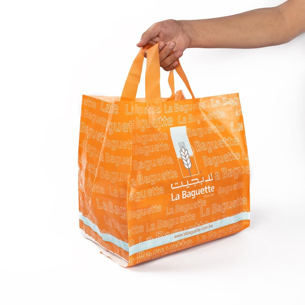 Tas Belanja Plastik Poly PE Logo Cetak Kustom Dengan Bawah Persegi