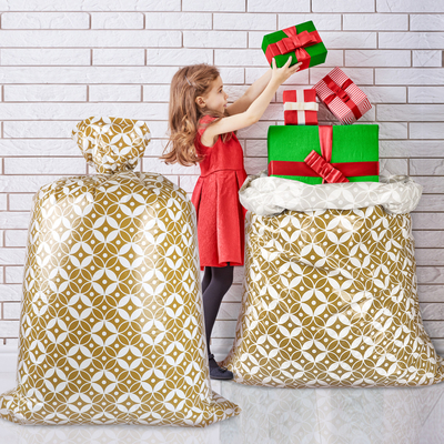 Pola Emas Kustom 56 Inch Jumbo Plastic Present Bag Untuk Natal