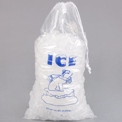 20lb LDPE Kantong Plastik Es Balok Tahan Lama Segel Panas Dengan Penutupan Serut