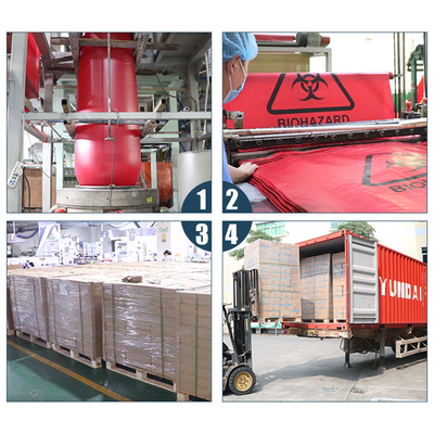 Kantong Limbah Biohazard Isolasi Merah Kepadatan Tinggi 17 Mikron 40-45 Galon