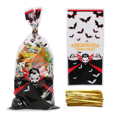 Tas Perawatan Plastik Cetak Kustom Dengan Twist Ties Untuk Halloween