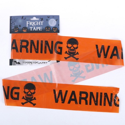 Dekorasi 0.1mm Tebal Halloween Fright Tape Orange Peringatan 30ft Plastik